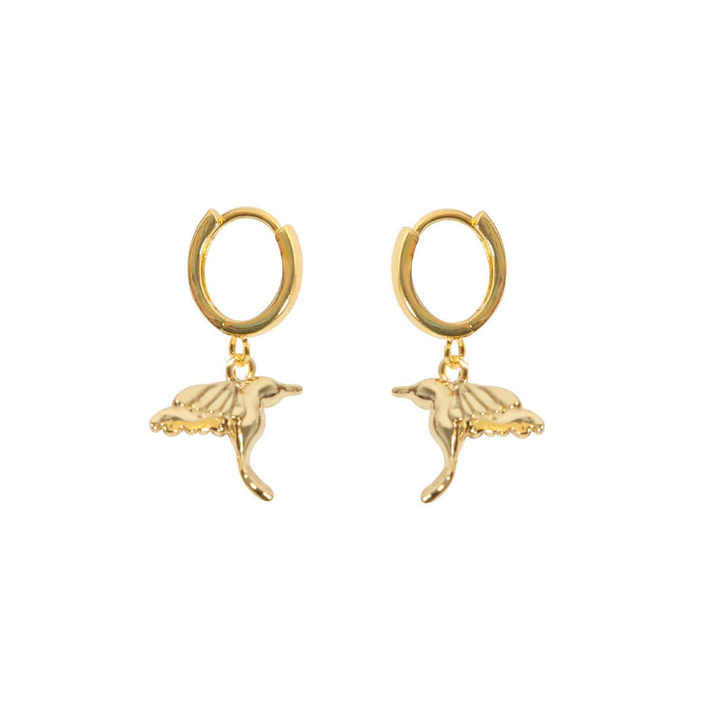 EARRING HUMMINGBIRD CHARM GOLD PLATED