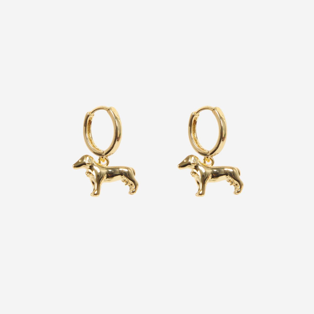 HOOP EARRING DOG CHARM 14K GOLD PLATED