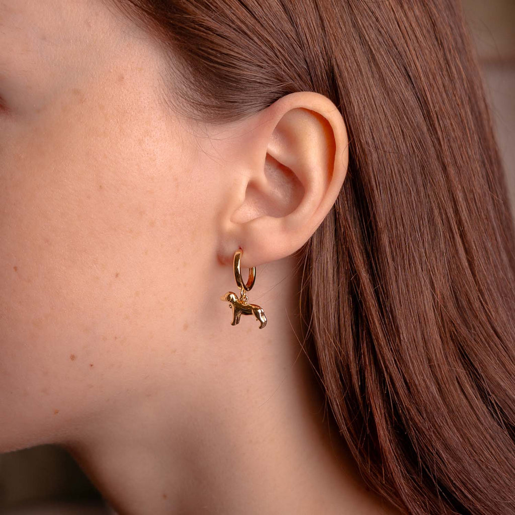 HOOP EARRING DOG CHARM 14K GOLD PLATED