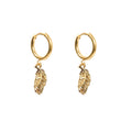 HOOP EARRING FEATHER CHARM 14K GOLD PLATED