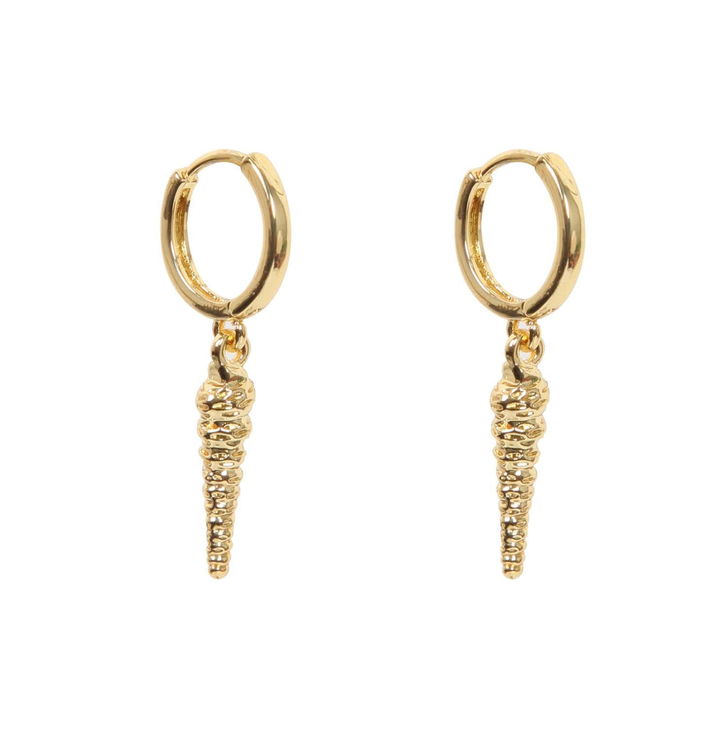 HOOP EARRING SEASHELL CHARM 14K GOLD PLATED