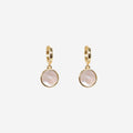 HOOP EARRING MOTHER OF PEARL DISC CHARM 14K GOLD PLATED