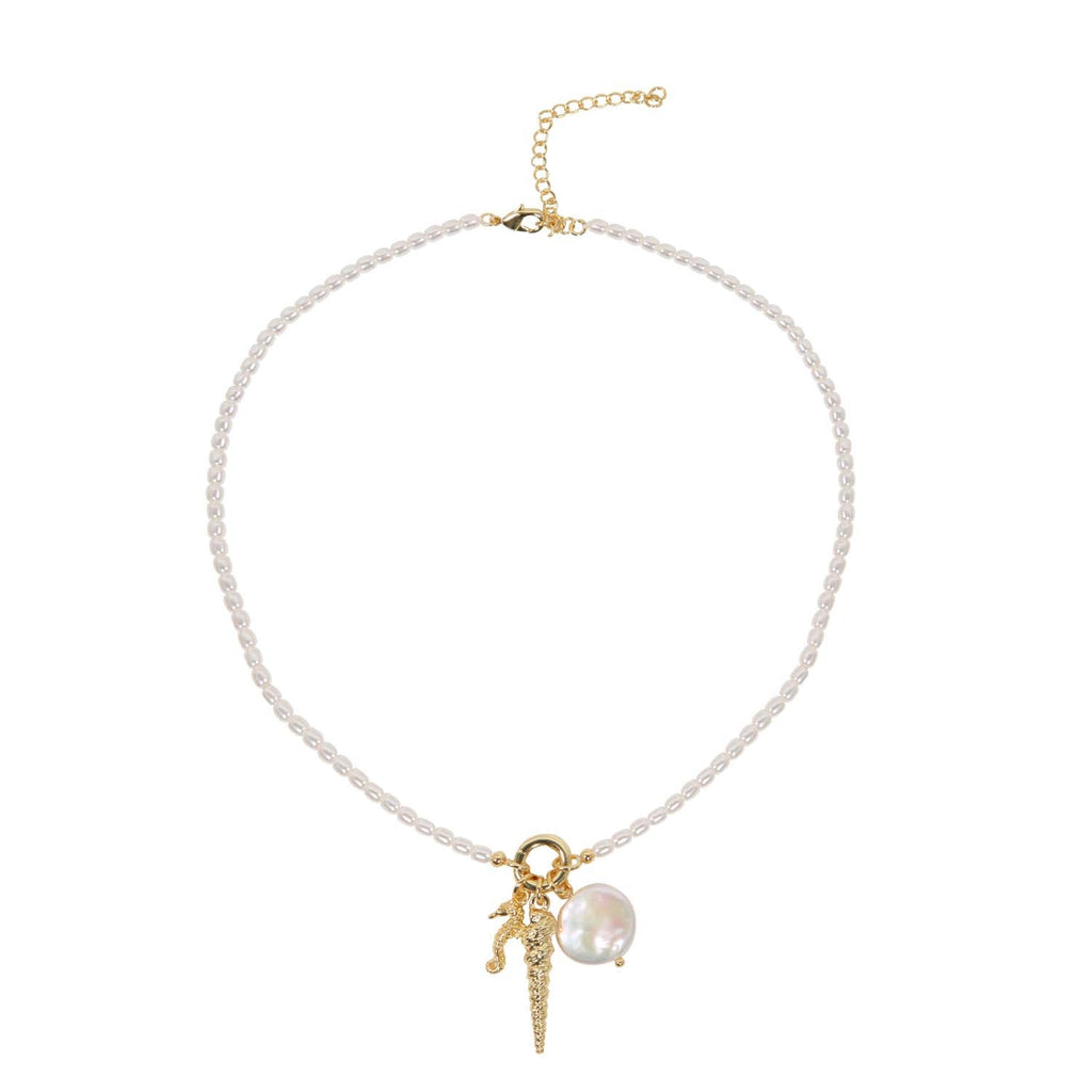 NECKLACE MULTICHARM GLASS BEADS 14K GOLD PLATED