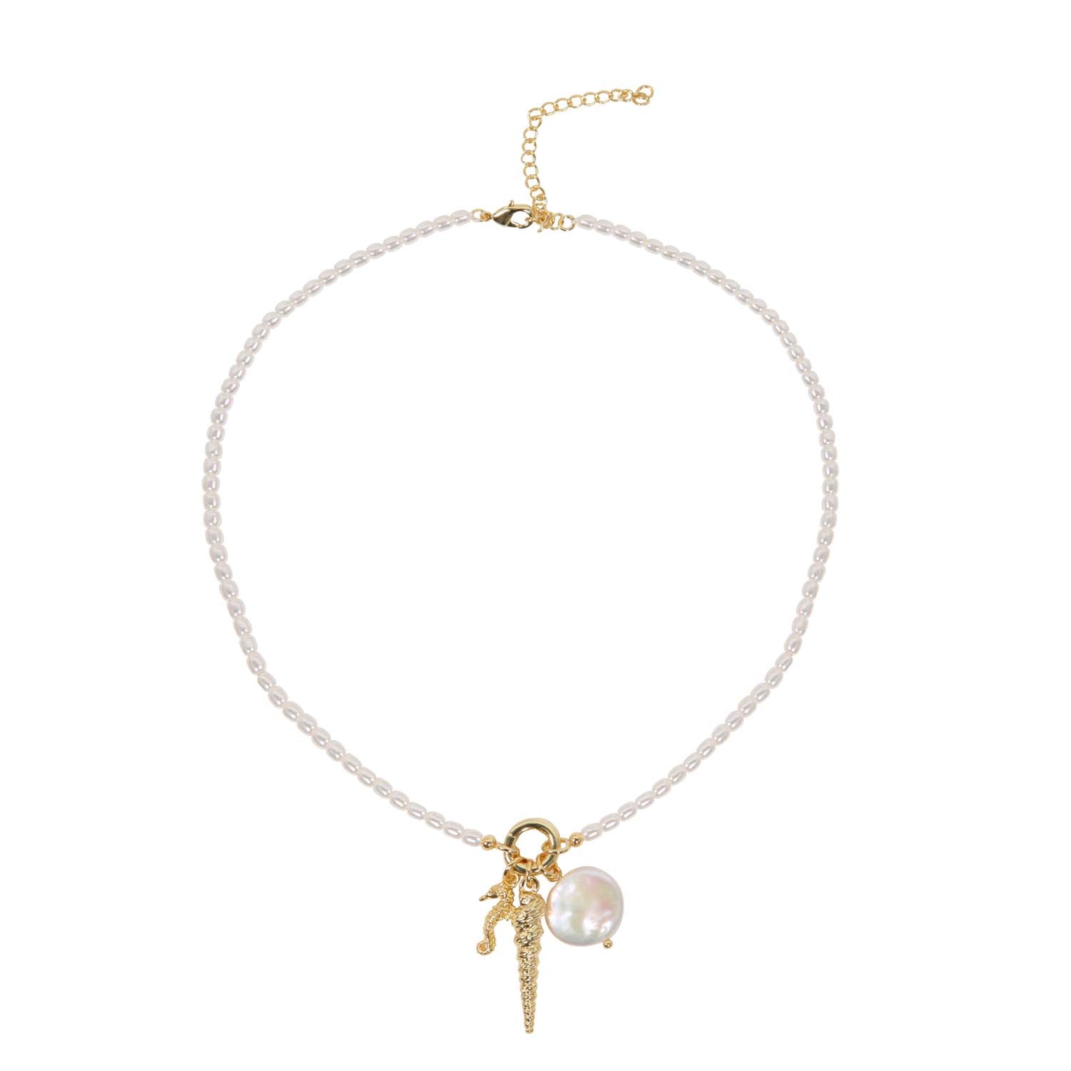 NECKLACE MULTICHARM GLASS BEADS 14K GOLD PLATED