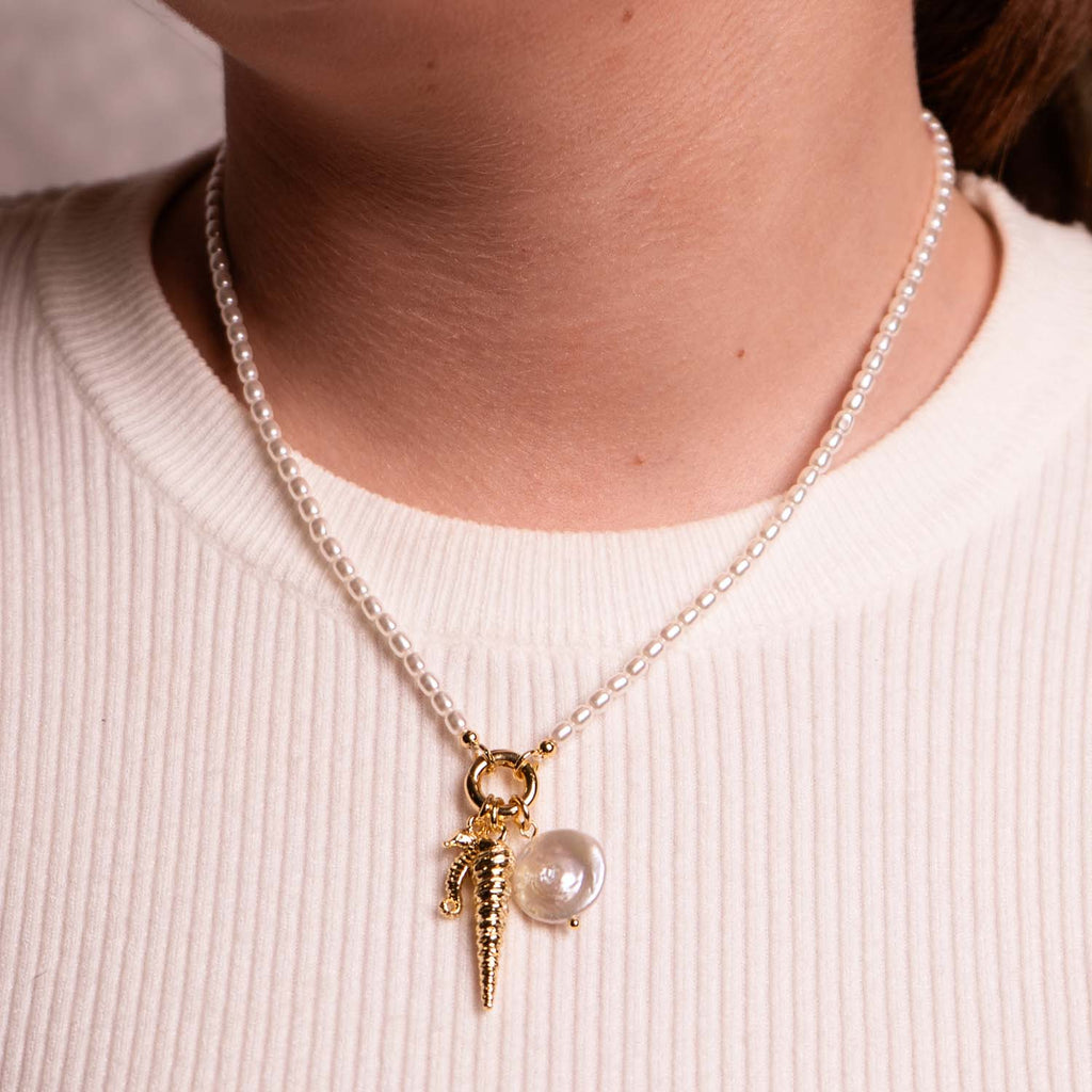 NECKLACE MULTICHARM GLASS BEADS 14K GOLD PLATED