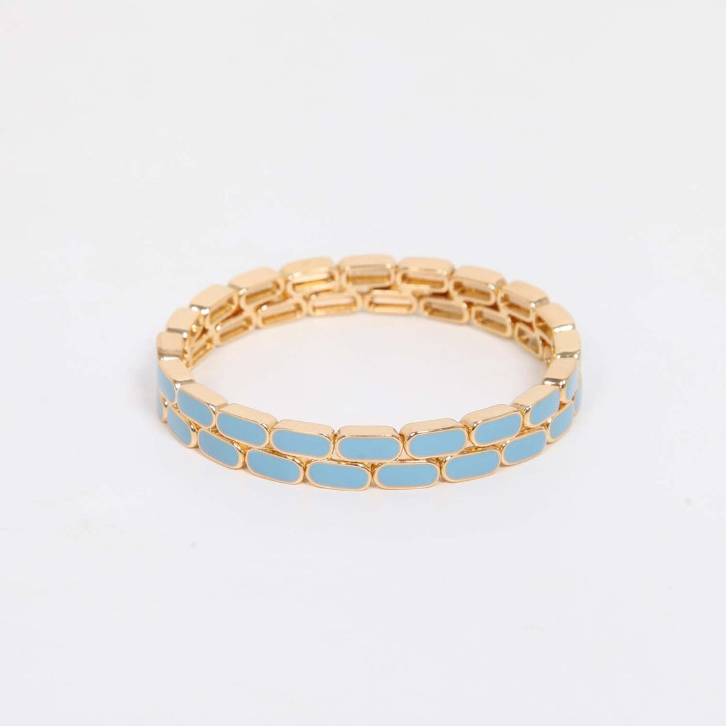 ELASTICATED ENAMEL TILE BRACELET PALE BLUE