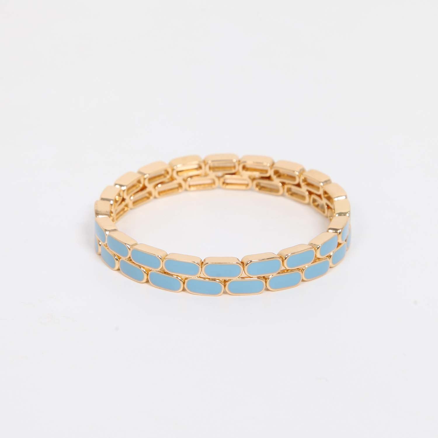 ELASTICATED ENAMEL TILE BRACELET PALE BLUE