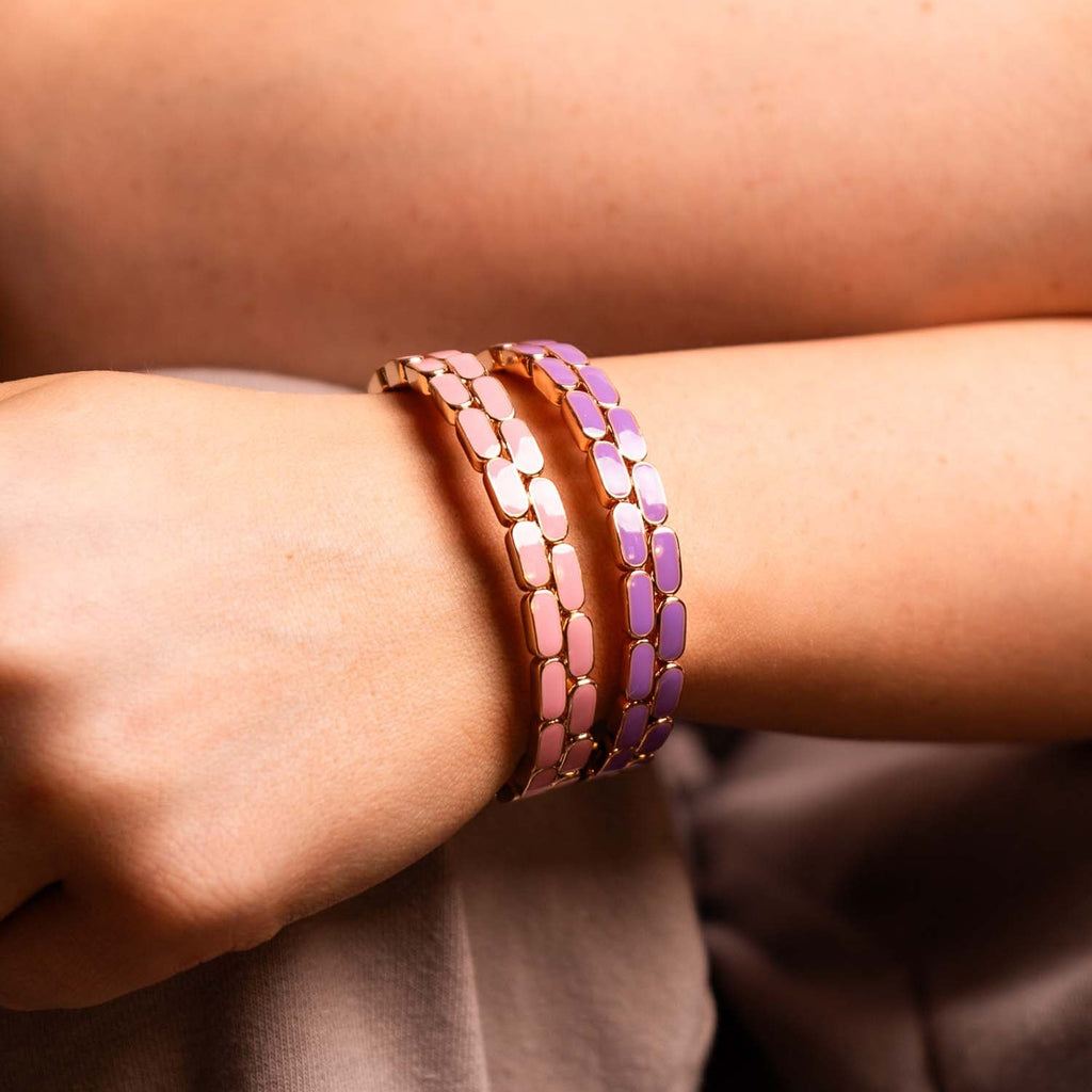 ELASTICATED ENAMEL TILE BRACELET HEATHER