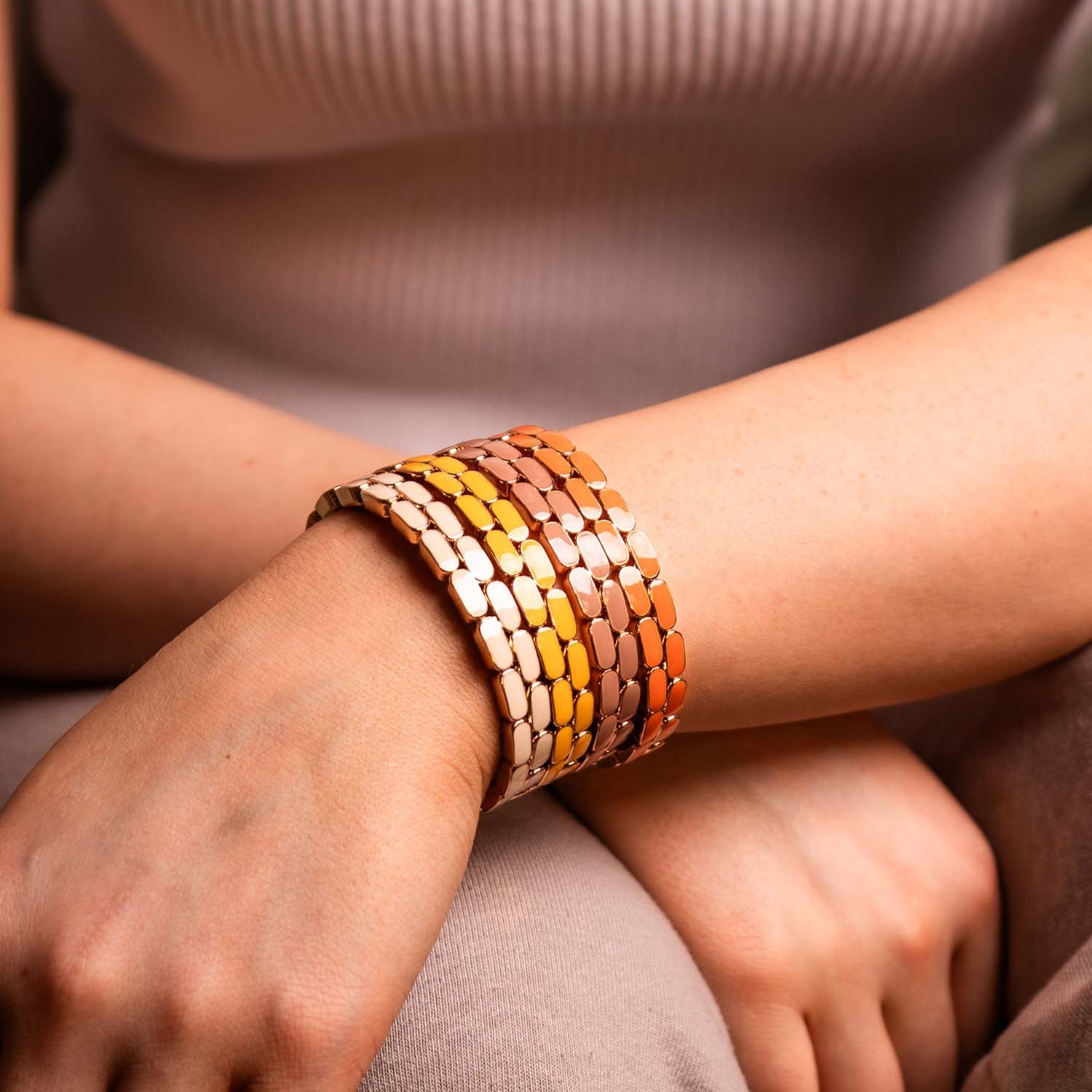 ELASTICATED ENAMEL TILE BRACELET YELLOW