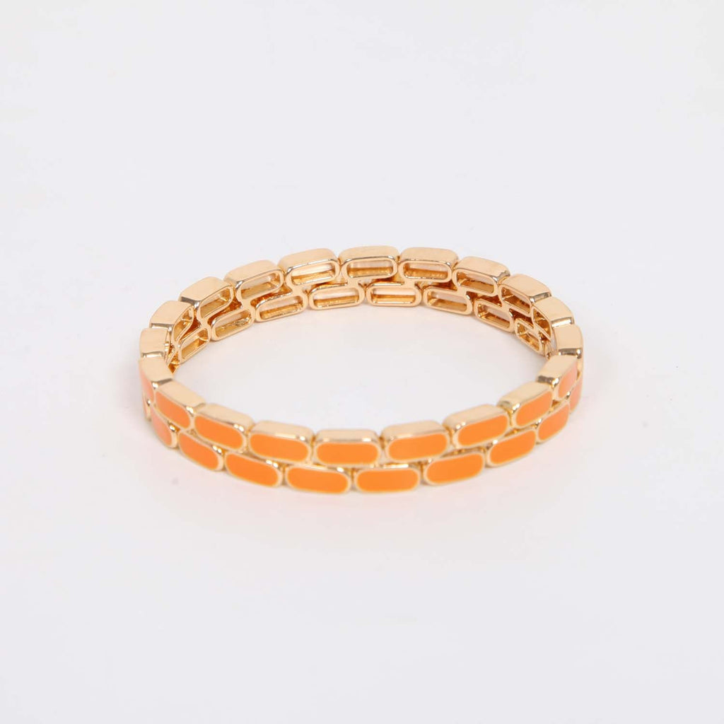 ELASTICATED ENAMEL TILE BRACELET BURNT ORANGE