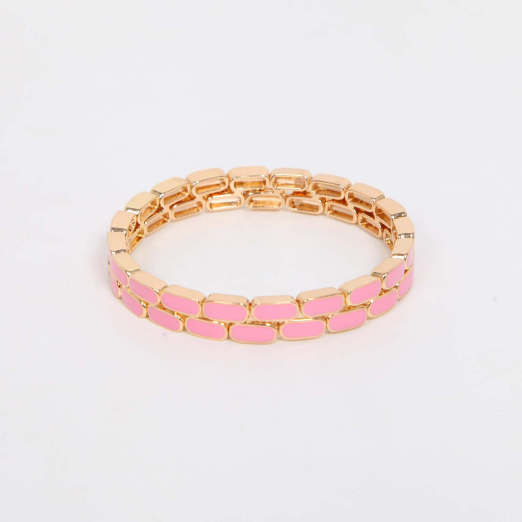ELASTICATED ENAMEL TILE BRACELET SOFT PINK