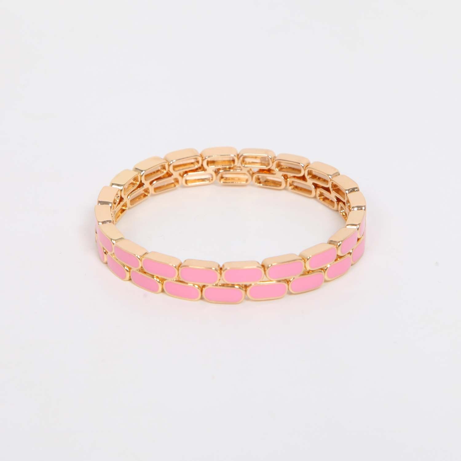 ELASTICATED ENAMEL TILE BRACELET SOFT PINK