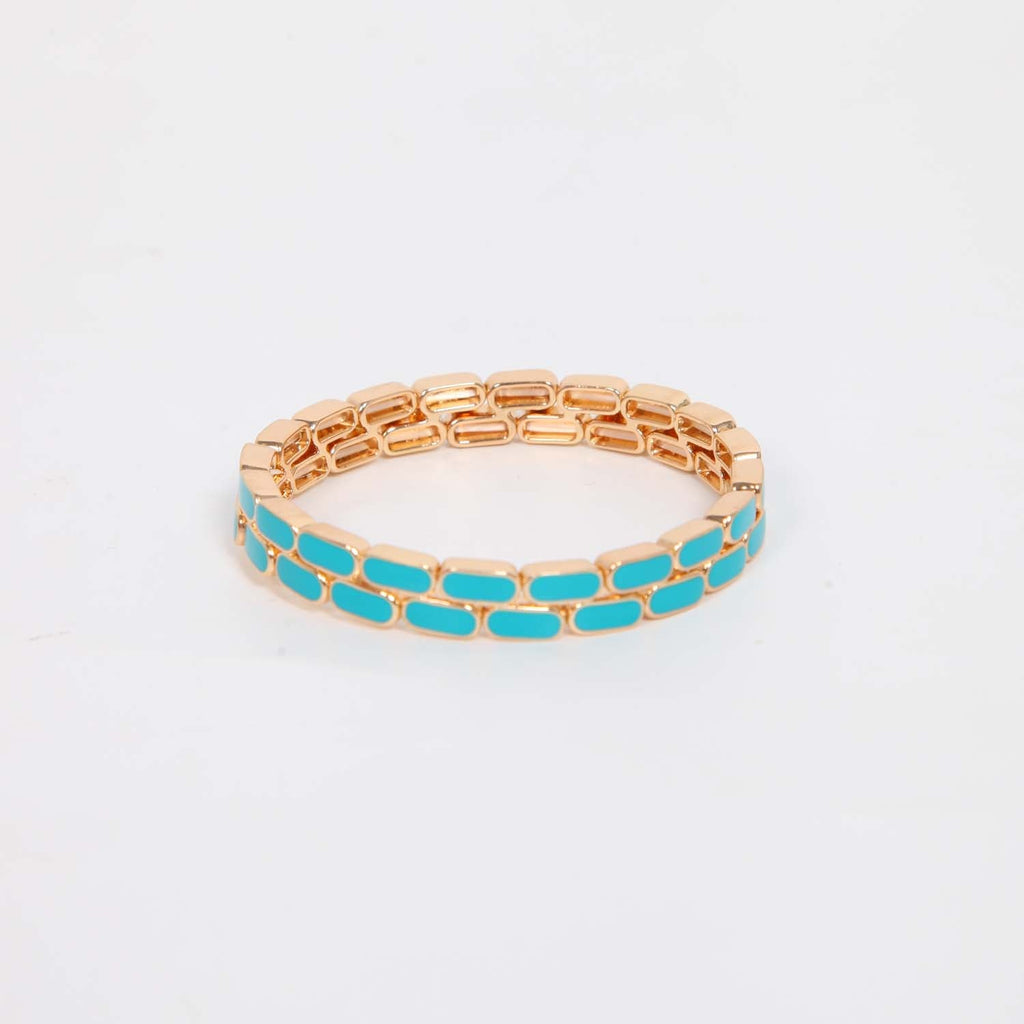 ELASTICATED ENAMEL TILE BRACELET TURQUOISE