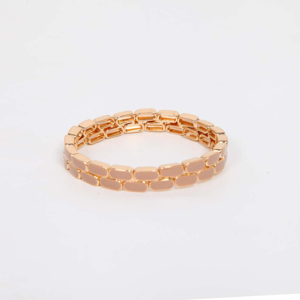 ELASTICATED ENAMEL TILE BRACELET CARAMEL