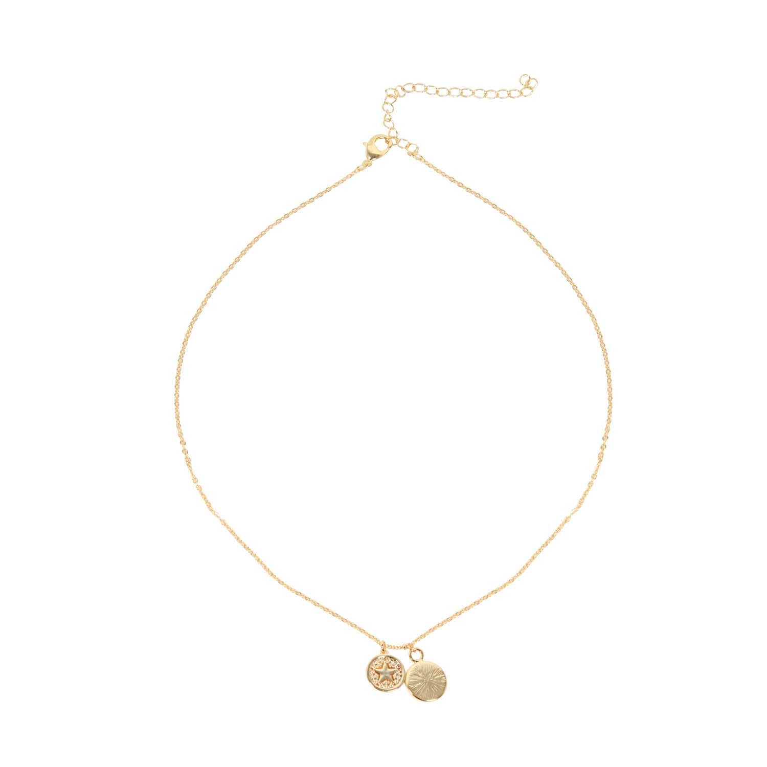 NECKLACE DOUBLE CHARM MOTHER OF PEARL + STAR 14K GOLD PLATED