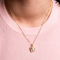 NECKLACE DOUBLE CHARM MOTHER OF PEARL + FEATHER 14K GOLD PLATED