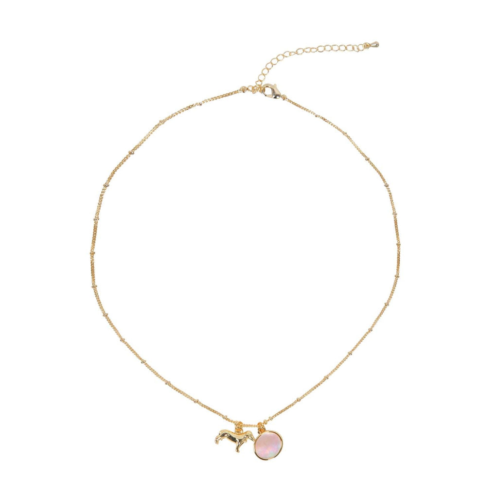 NECKLACE DOUBLE CHARM MOTHER OF PEARL + DOG 14K GOLD PLATED