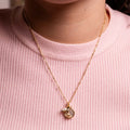 NECKLACE DOUBLE CHARM MOTHER OF PEARL + HUMMINGBIRD 14K GOLD PLATED