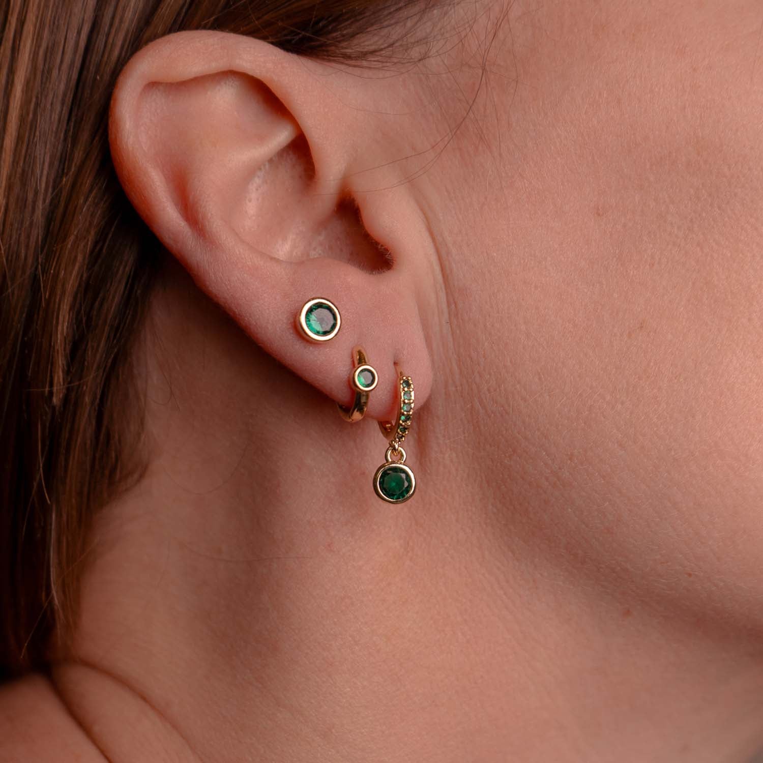 EVERYDAY EAR PARTY ROUND STACK GREEN 14K GOLD PLATED