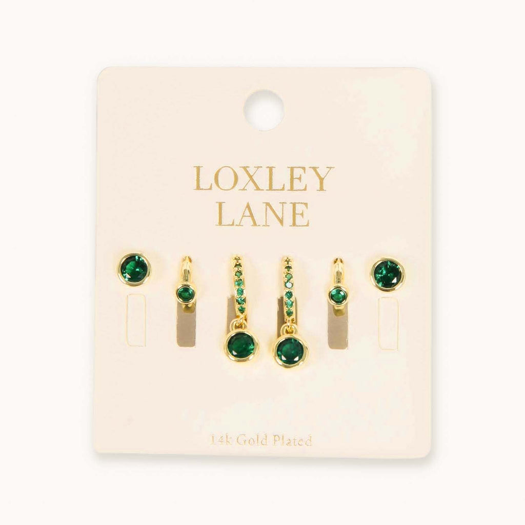 EVERYDAY EAR PARTY ROUND STACK GREEN 14K GOLD PLATED