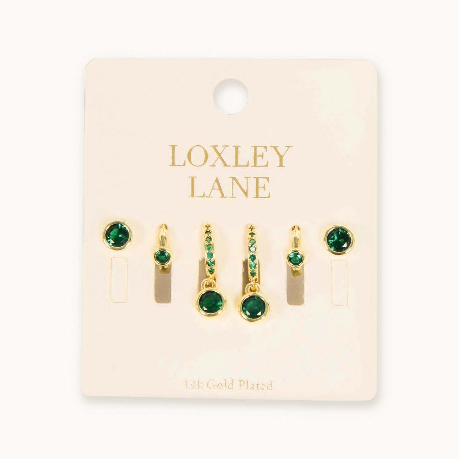 EVERYDAY EAR PARTY ROUND STACK GREEN 14K GOLD PLATED