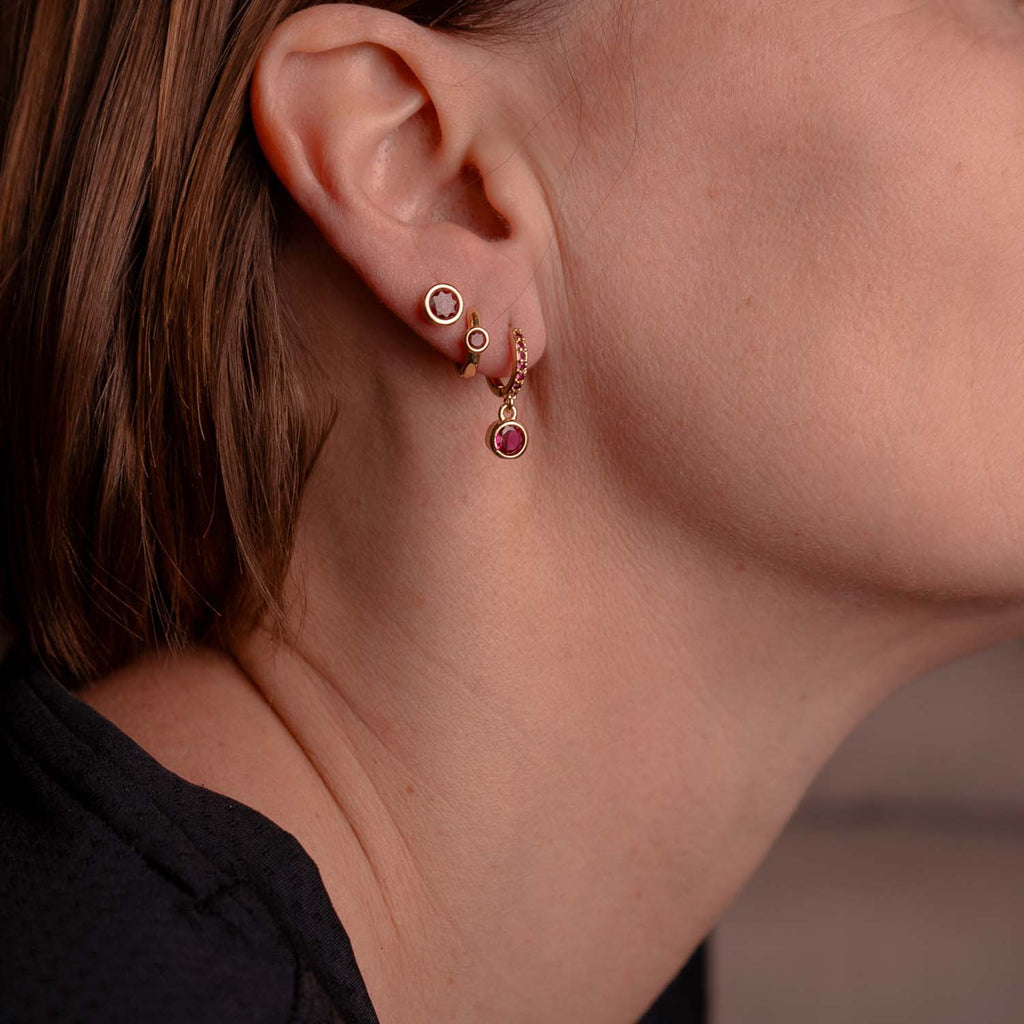 EVERYDAY EAR PARTY ROUND STACK HOT PINK 14K GOLD PLATED