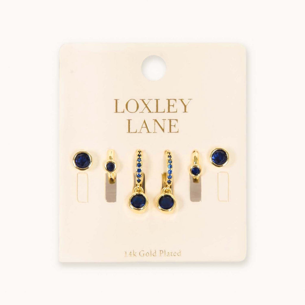 EVERYDAY EAR PARTY ROUND STACK NAVY 14K GOLD PLATED