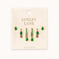 EVERYDAY EAR PARTY TEAR DROP STACK GREEN 14K GOLD PLATED