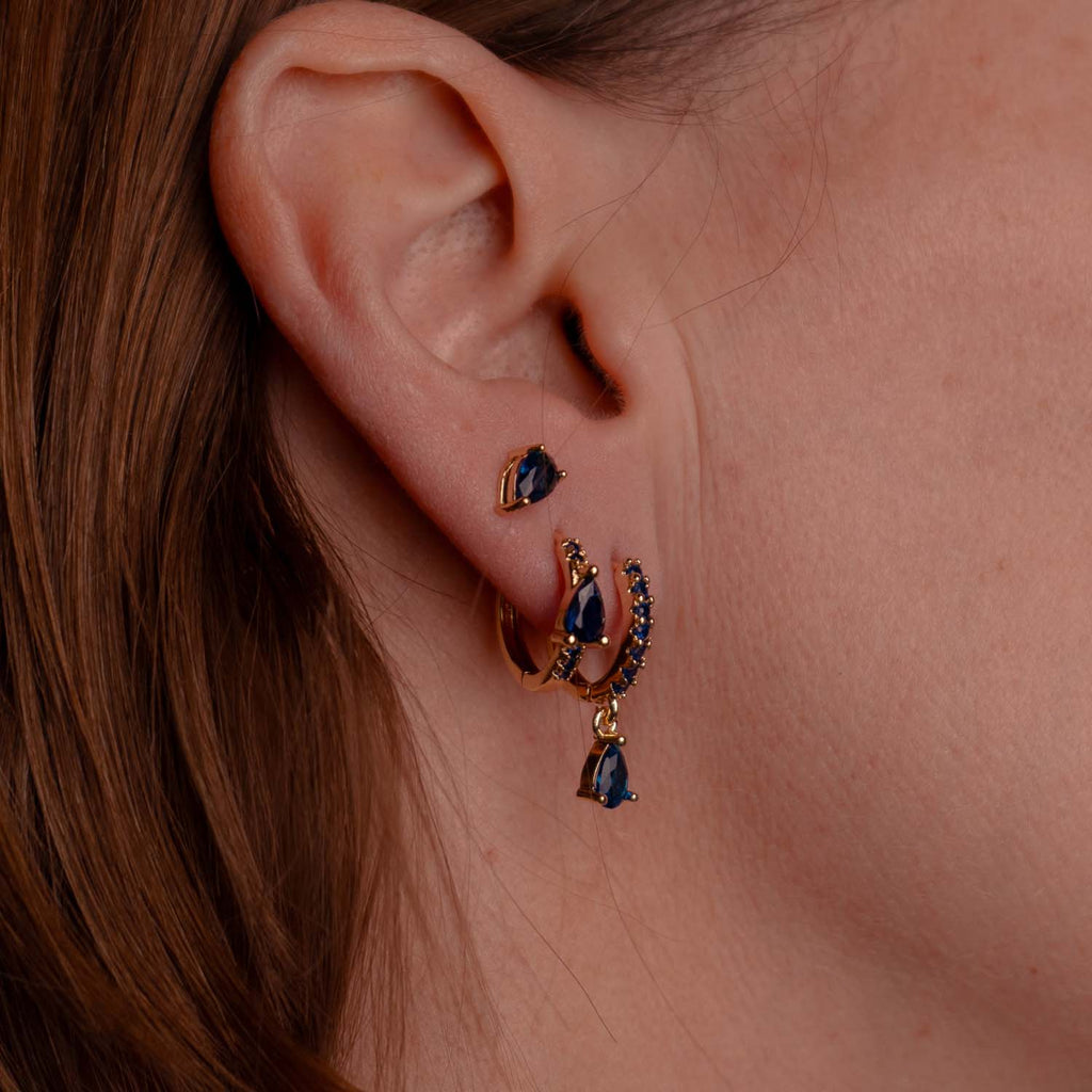 EVERYDAY EAR PARTY TEAR DROP STACK NAVY 14K GOLD PLATED