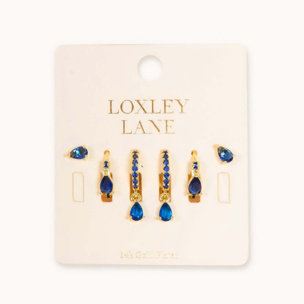 EVERYDAY EAR PARTY TEAR DROP STACK NAVY 14K GOLD PLATED