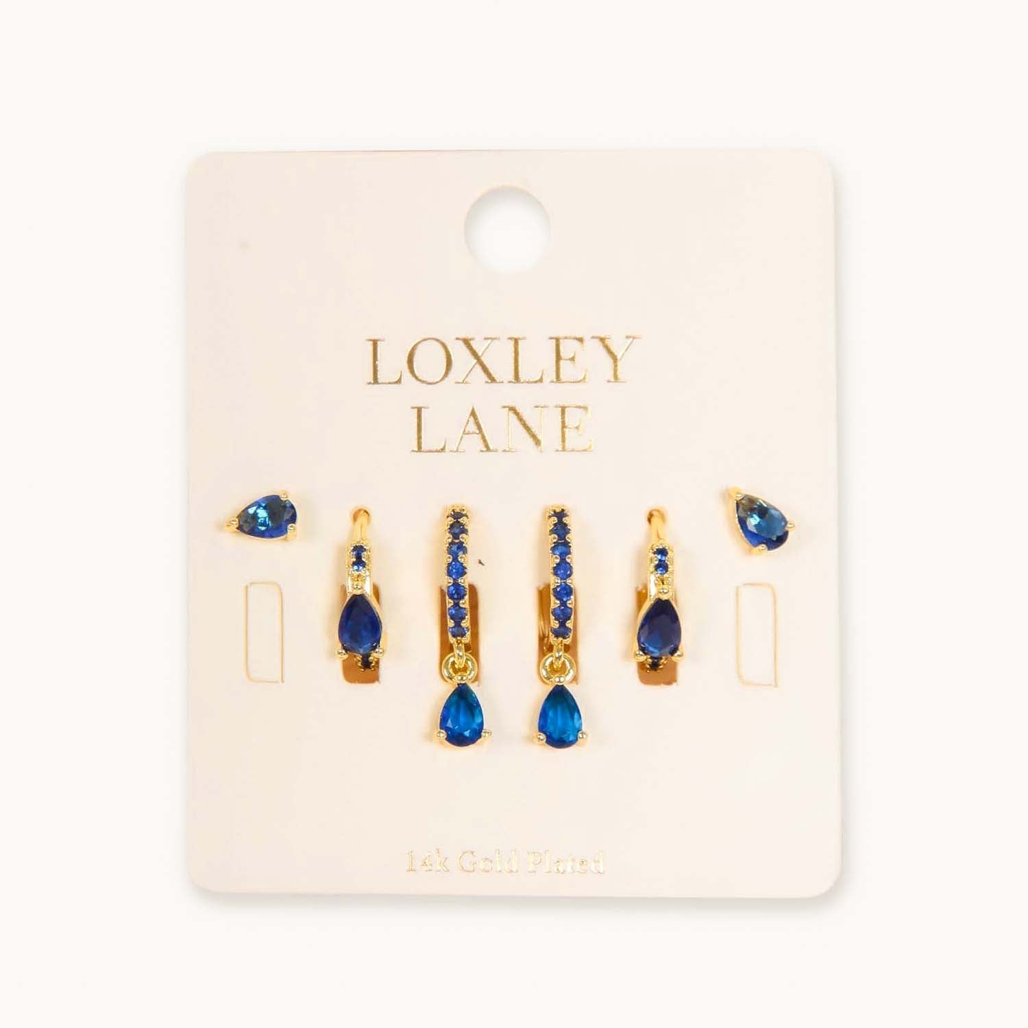 EVERYDAY EAR PARTY TEAR DROP STACK NAVY 14K GOLD PLATED