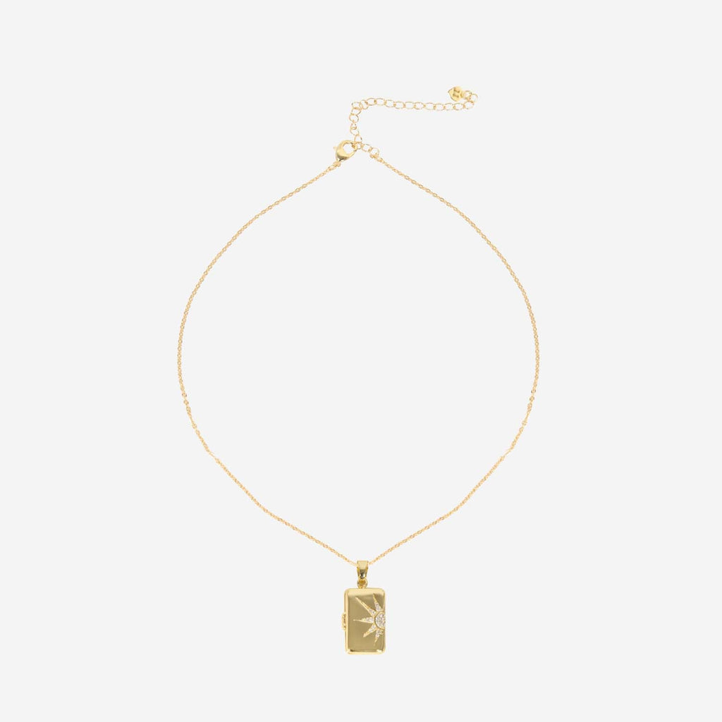WRITTEN IN THE STARS LOCKET NECKLACE 14K GOLD PLATED