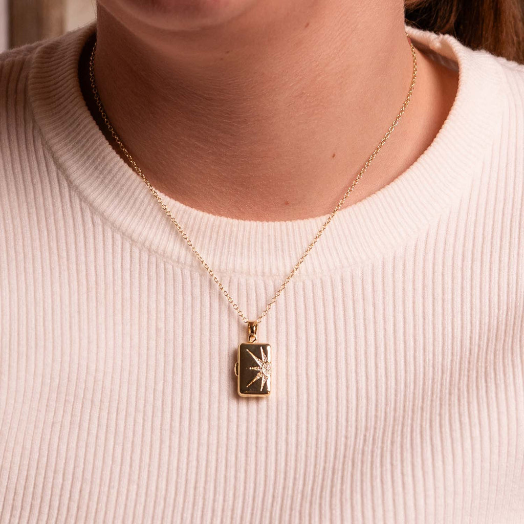 WRITTEN IN THE STARS LOCKET NECKLACE 14K GOLD PLATED