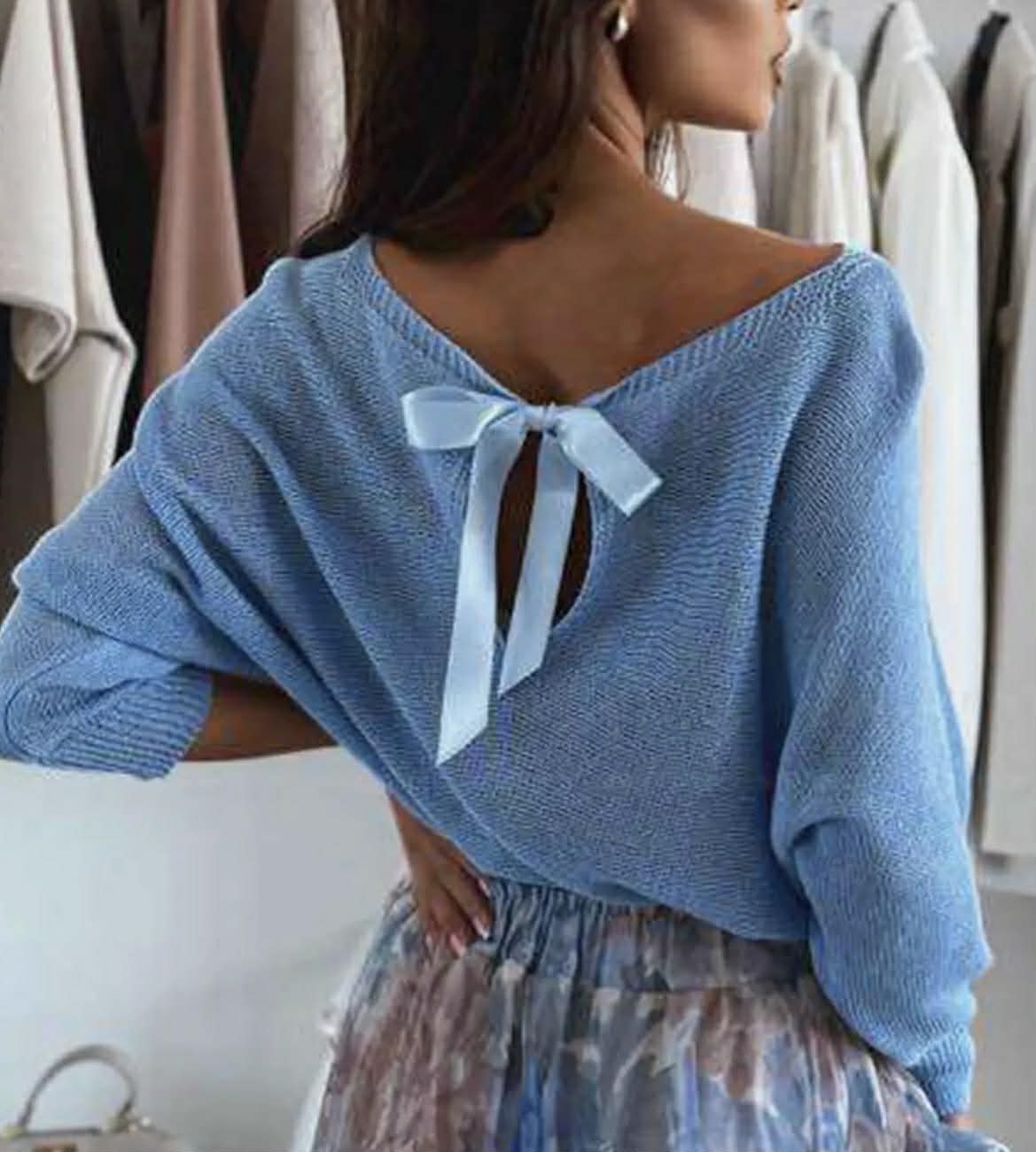 Kori Open Back Bow Jumper - Sky Blue