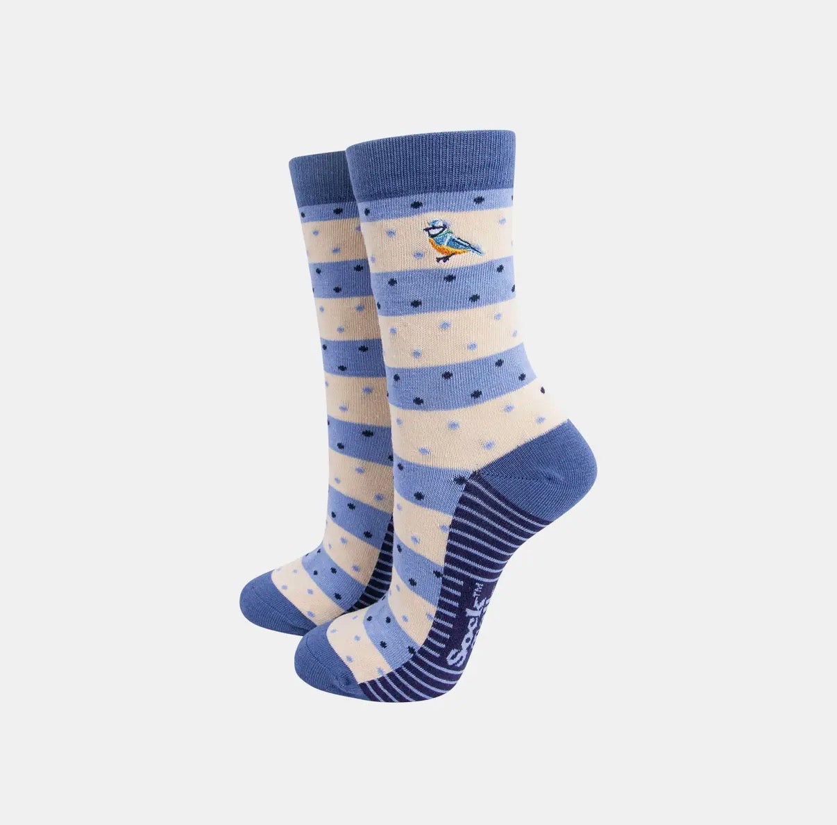 EMBROIDERED BLUE TITS COMBED COTTON SOCKS