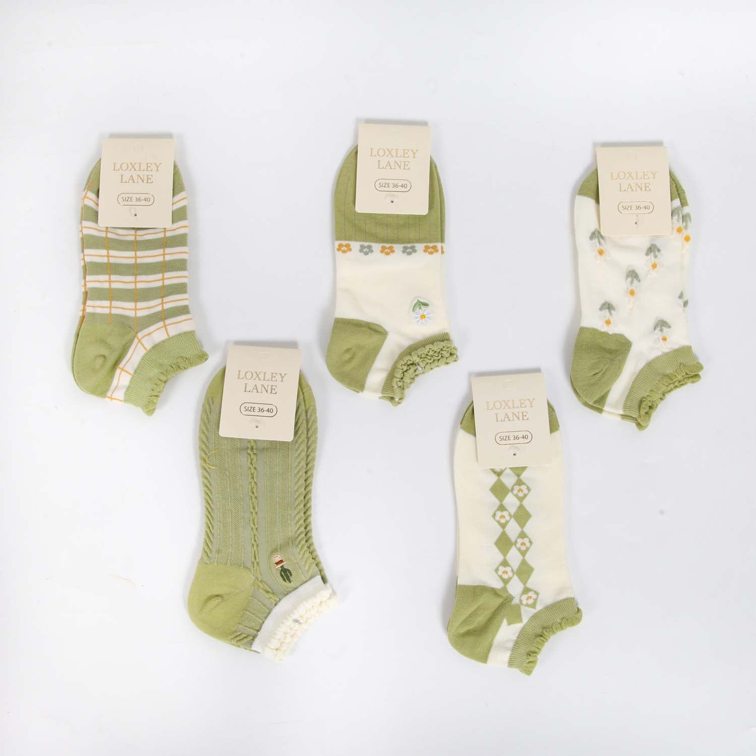 WOMENS COTTON FLORAL TRAINER SOCKS SET OF 5 ASSORTED
