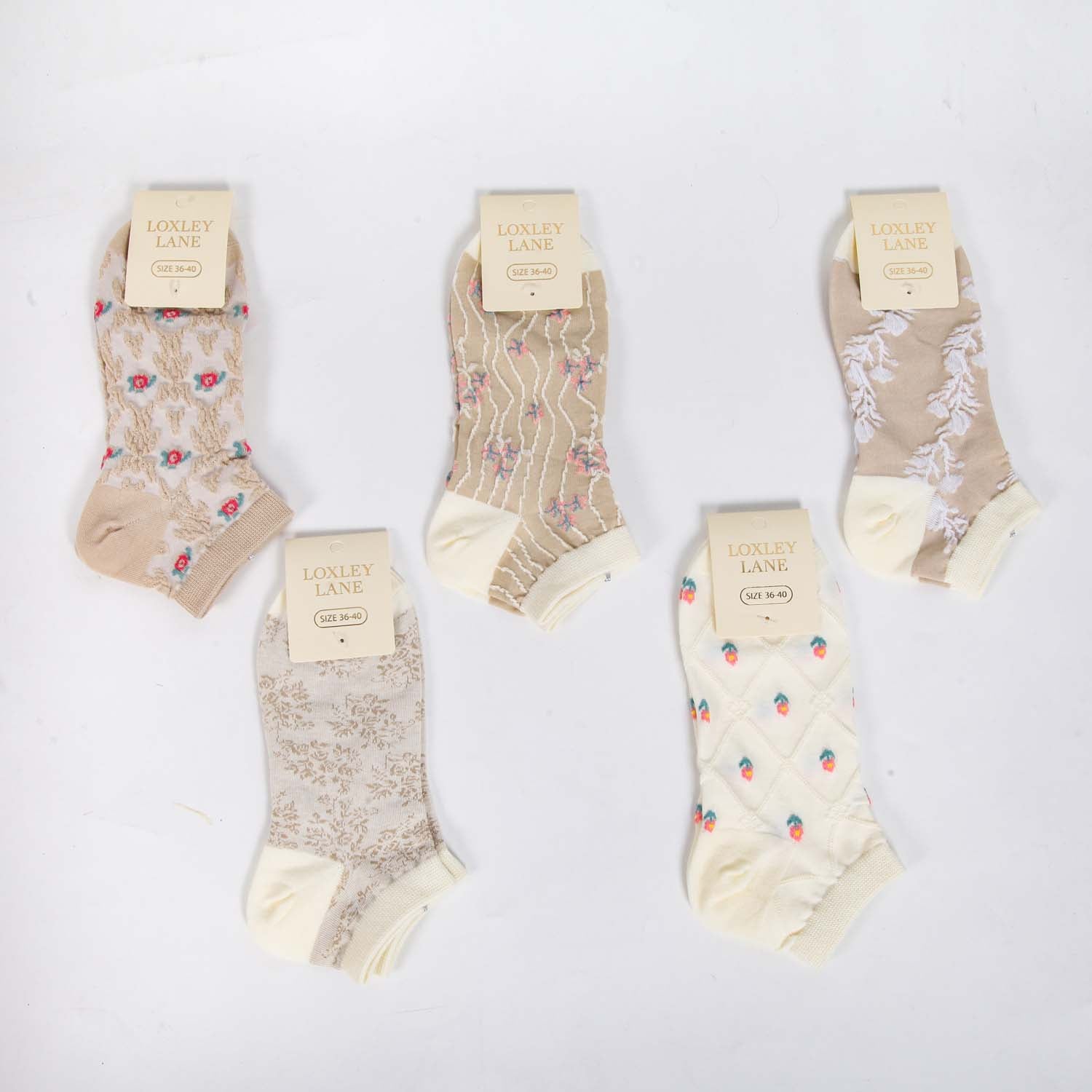 WOMENS COTTON FLORAL TRAINER SOCKS SET OF 5 ASSORTED