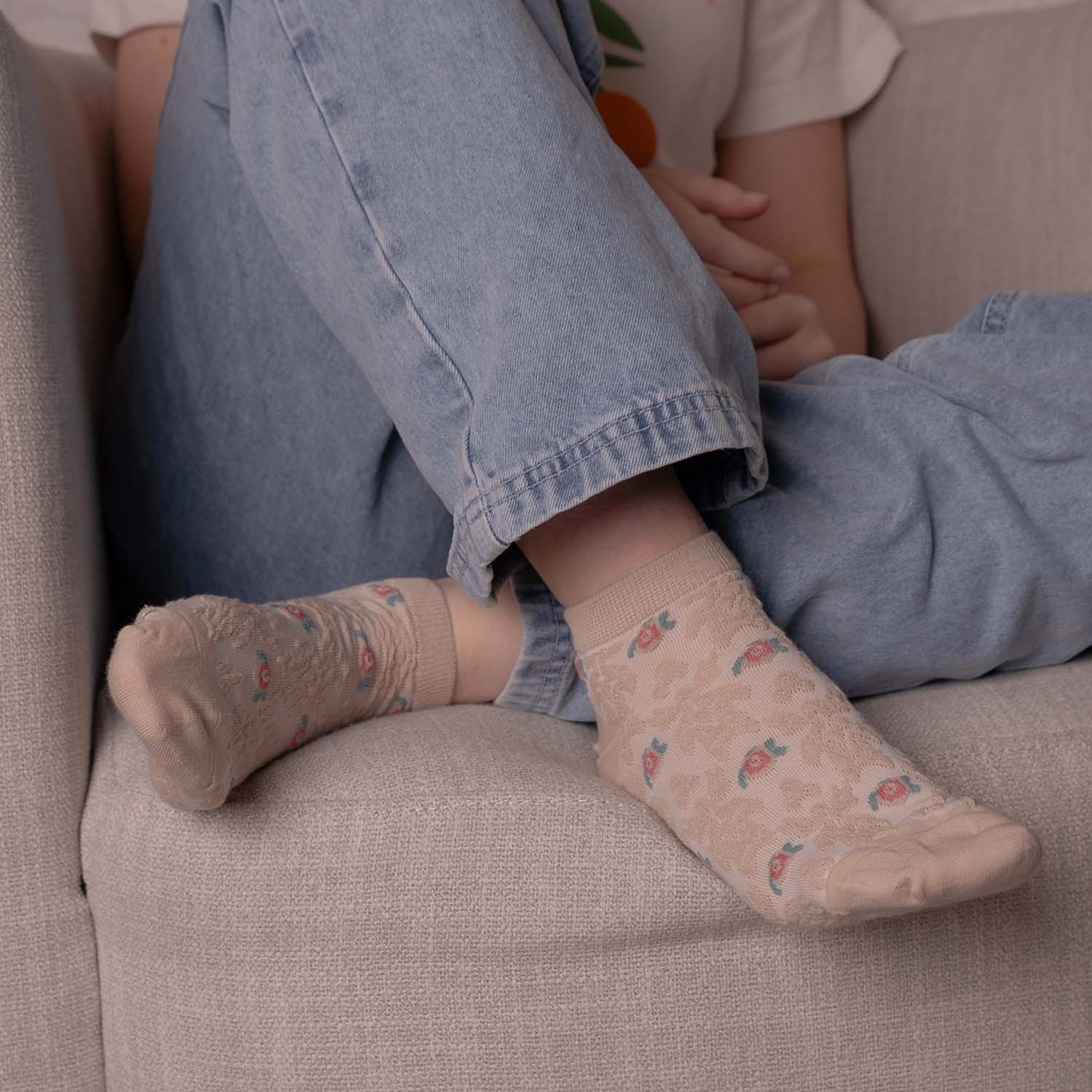 WOMENS COTTON FLORAL TRAINER SOCKS SET OF 5 ASSORTED