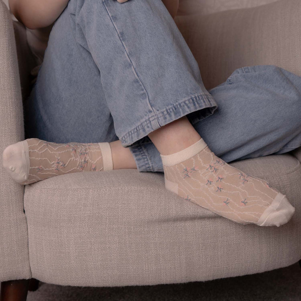 WOMENS COTTON FLORAL TRAINER SOCKS SET OF 5 ASSORTED