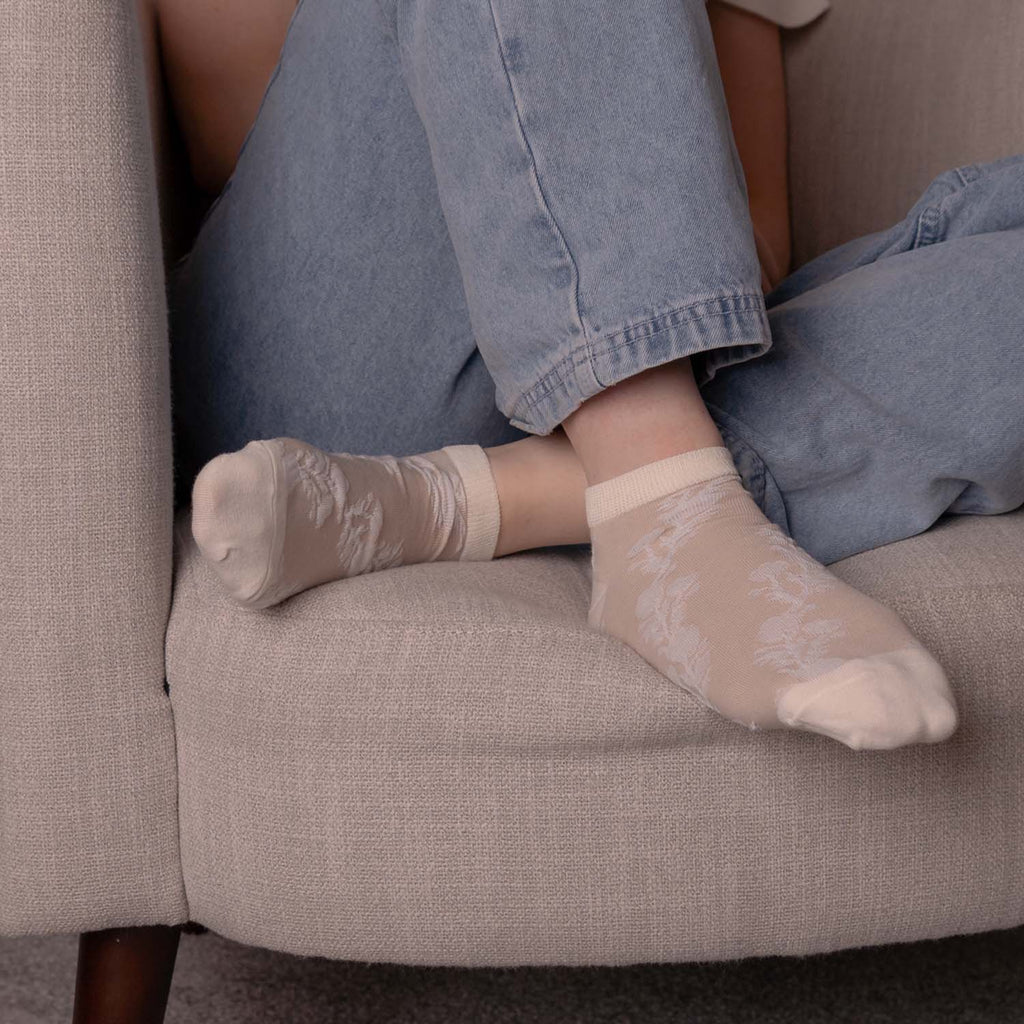 WOMENS COTTON FLORAL TRAINER SOCKS SET OF 5 ASSORTED