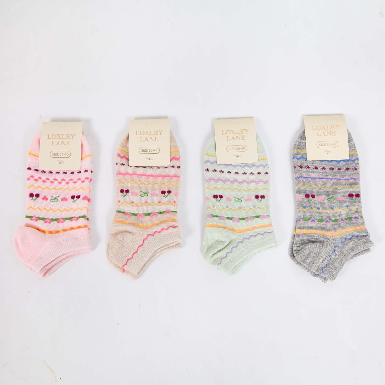 WOMENS COTTON CHERRY TRAINER SOCKS SET OF 4 ASSORTED