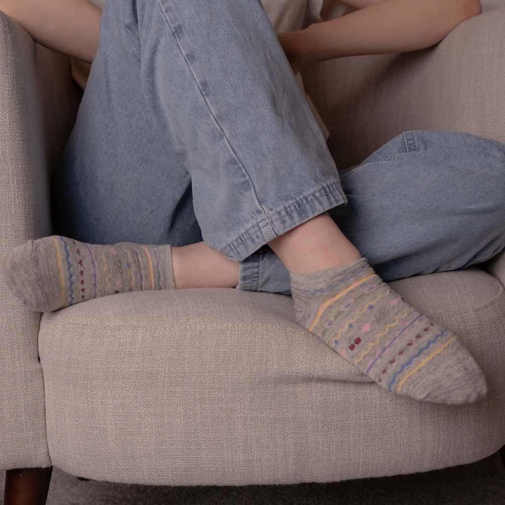 WOMENS COTTON CHERRY TRAINER SOCKS SET OF 4 ASSORTED