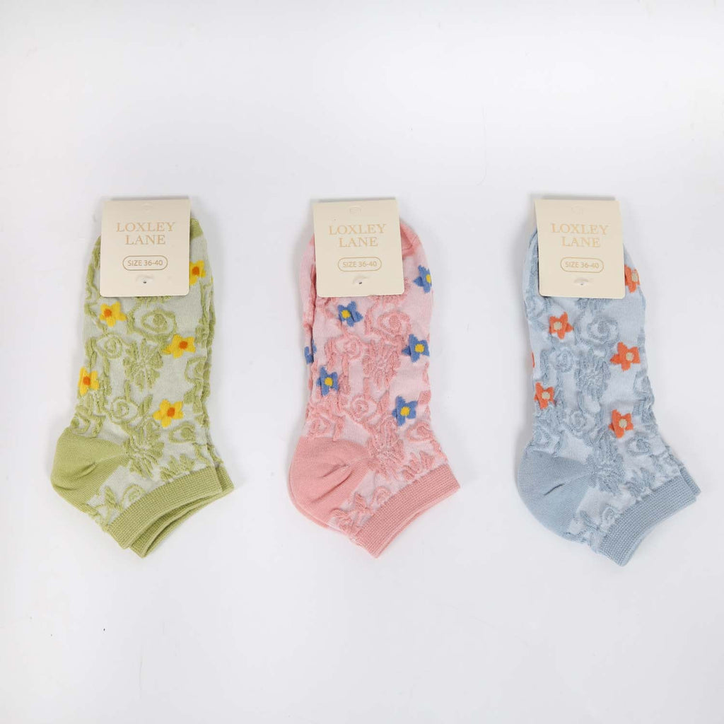 WOMENS COTTON FLORAL TRAINER SOCKS SET OF 3 ASSORTED