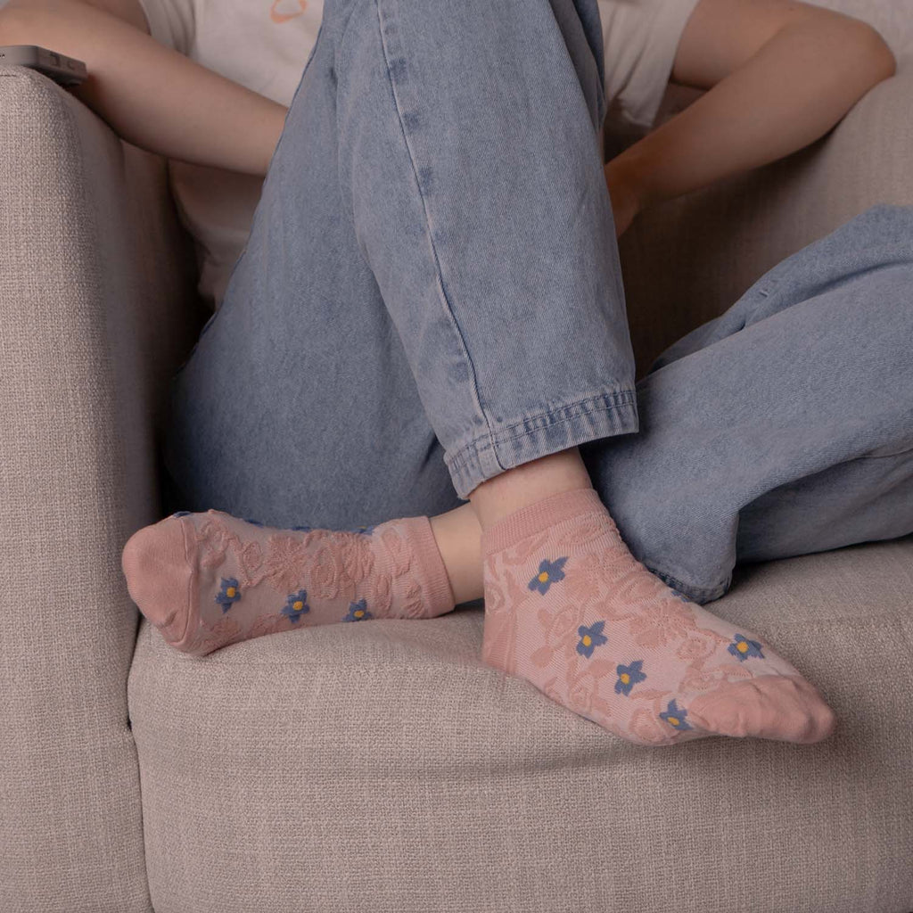 WOMENS COTTON FLORAL TRAINER SOCKS SET OF 3 ASSORTED