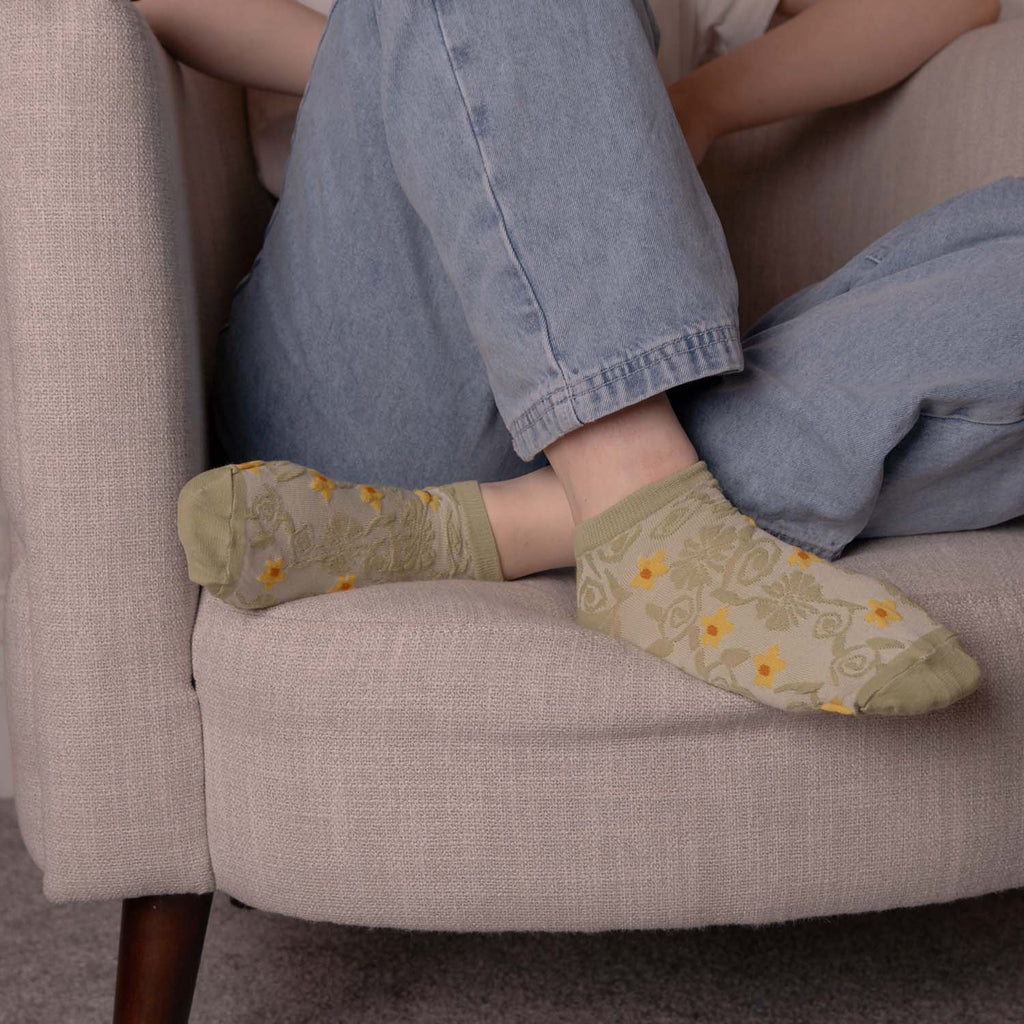 WOMENS COTTON FLORAL TRAINER SOCKS SET OF 3 ASSORTED