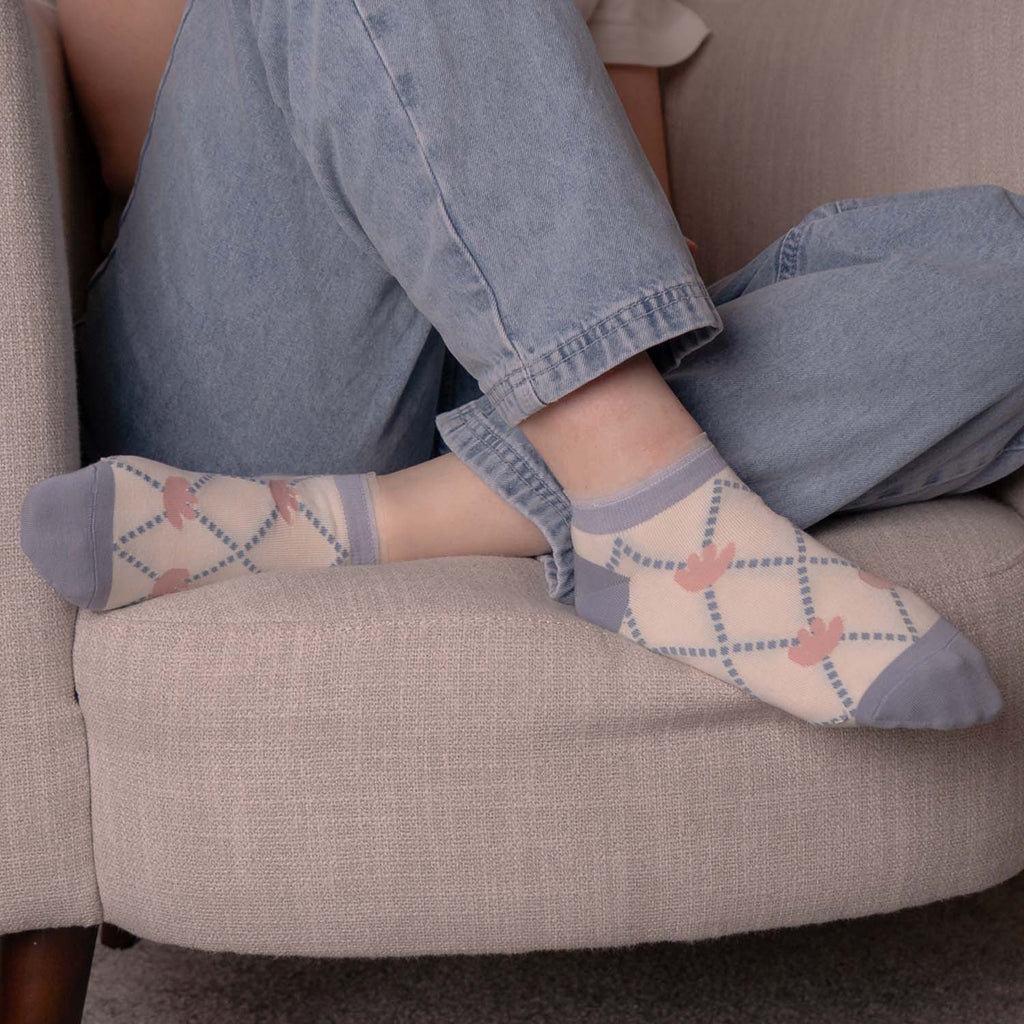 WOMENS COTTON FLORAL TRAINER SOCKS SET OF 4 ASSORTED