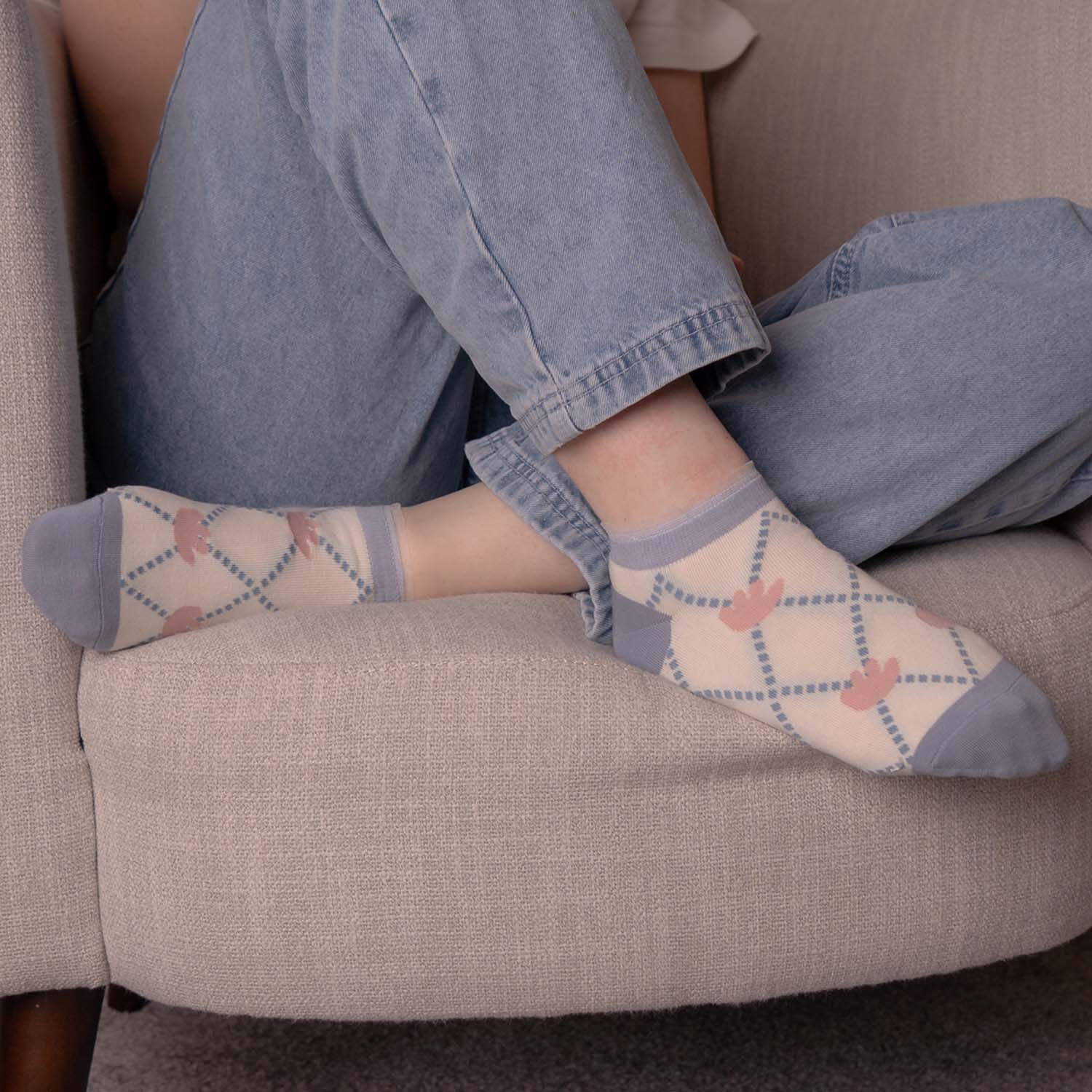 WOMENS COTTON FLORAL TRAINER SOCKS SET OF 4 ASSORTED