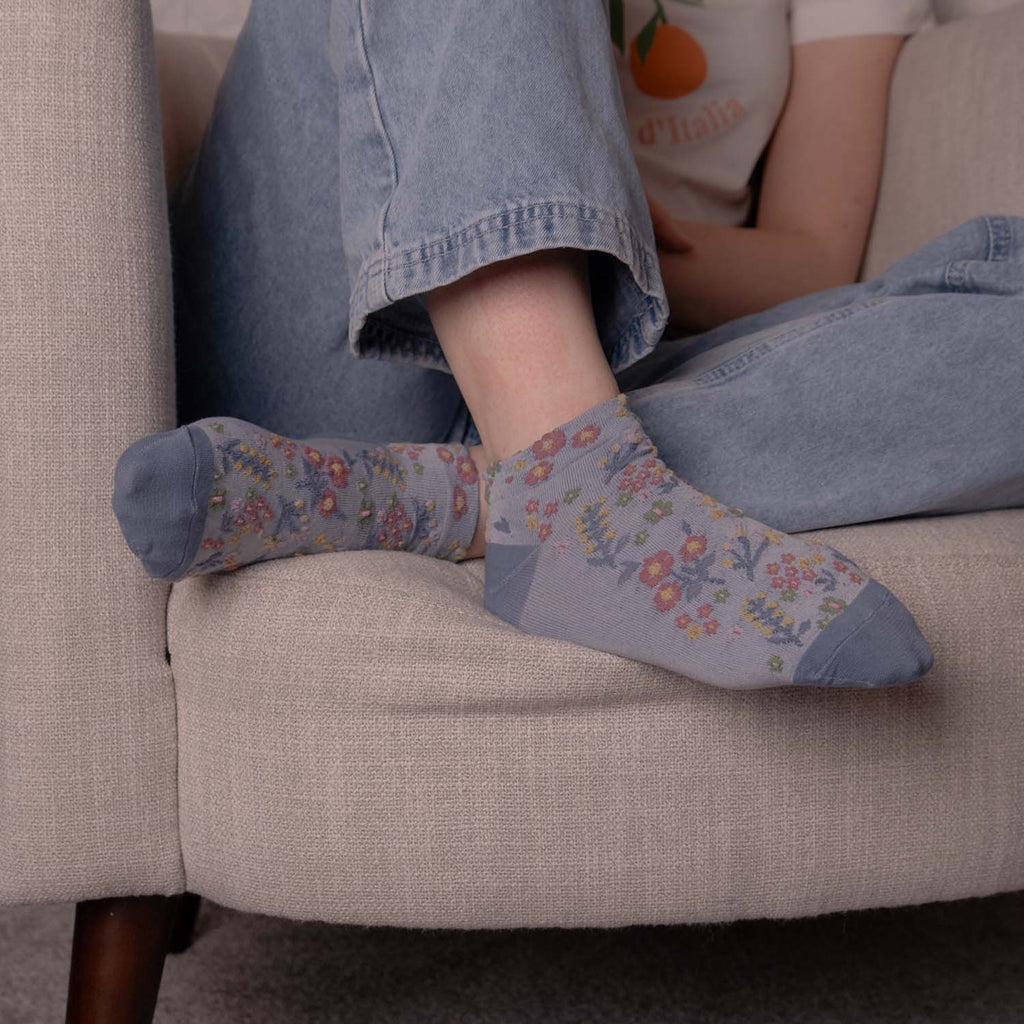 WOMENS COTTON FLORAL TRAINER SOCKS SET OF 4 ASSORTED