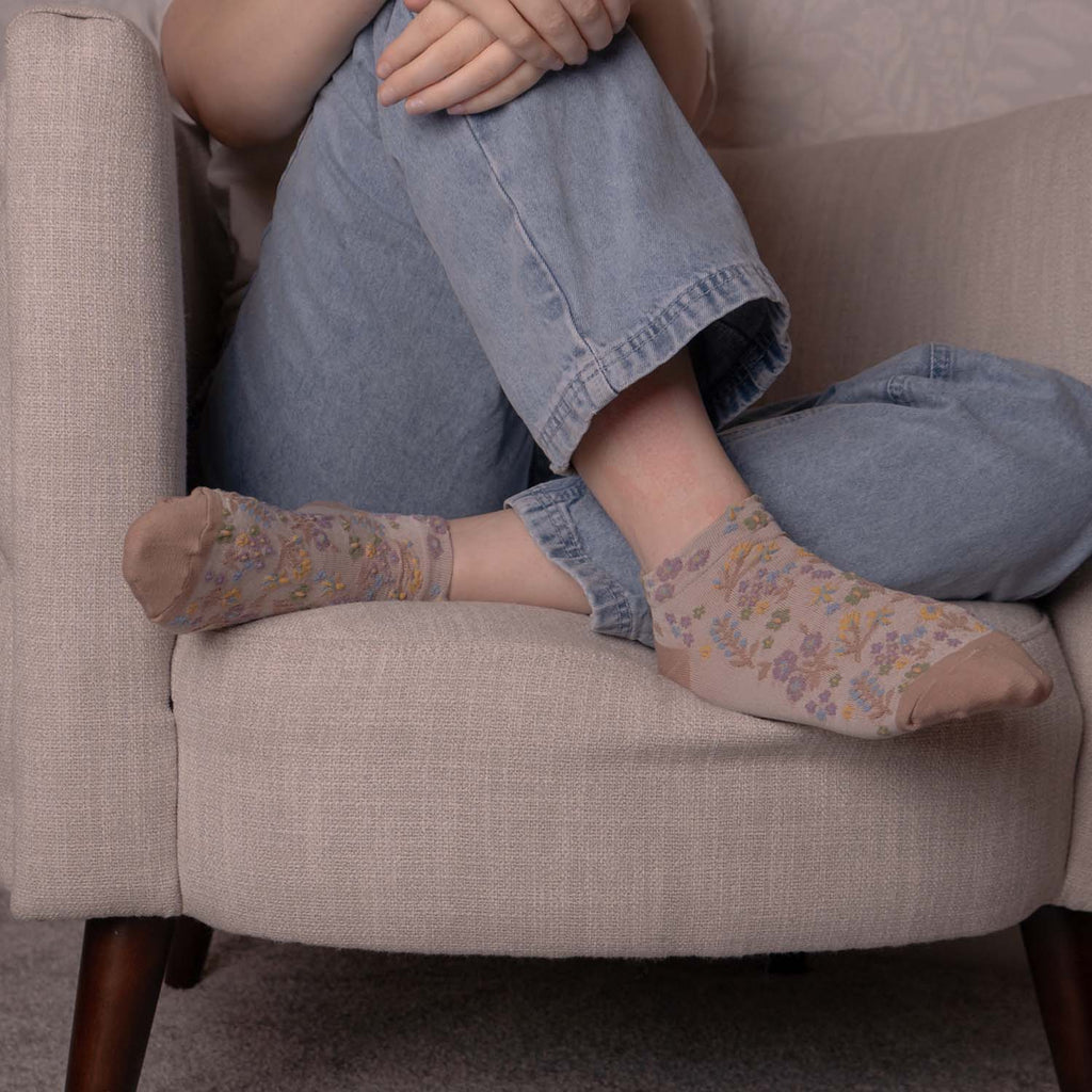 WOMENS COTTON FLORAL TRAINER SOCKS SET OF 4 ASSORTED