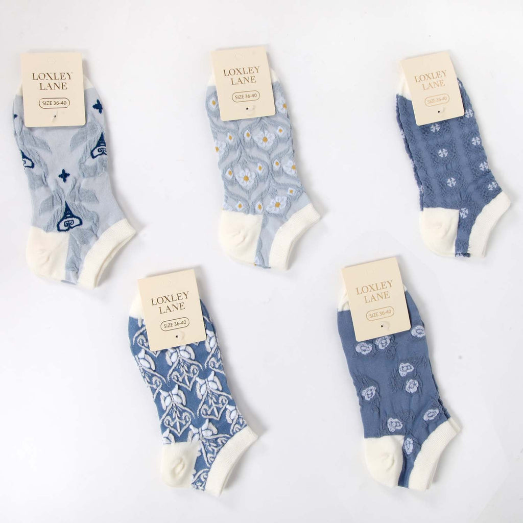 WOMENS COTTON FLORAL TRAINER SOCKS SET OF 5 ASSORTED